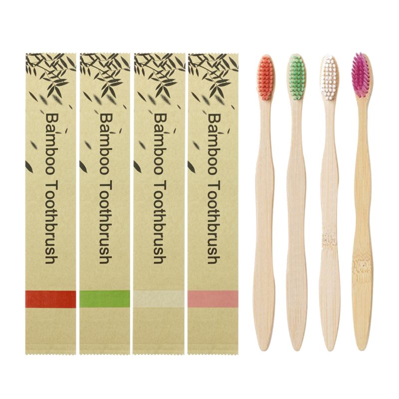 Packaging Wave Handle Multiple Colors Customized Logo Independent Eco Friendly Bamboo Toothbrush Pack