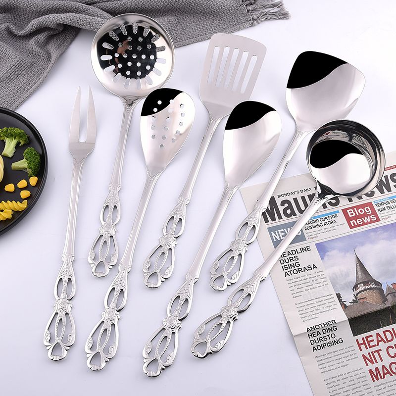 Palace Series Stainless Steel Spatula Set Soup Shell Slotted Spoon Kitchen Utensils and Appliances for Household Use