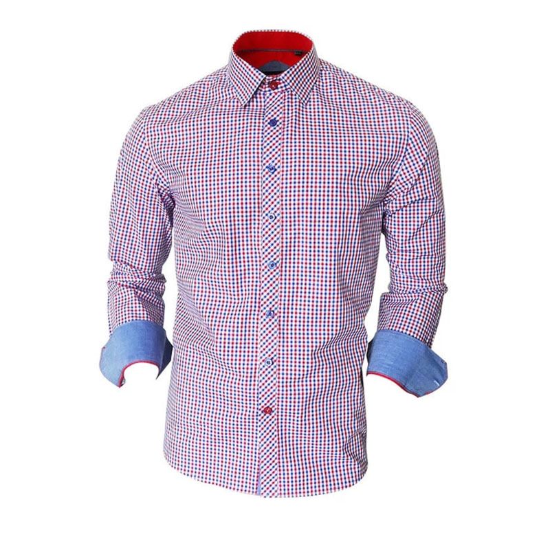 Pattern Contrast Color Collar and Cuff Shirts for Men