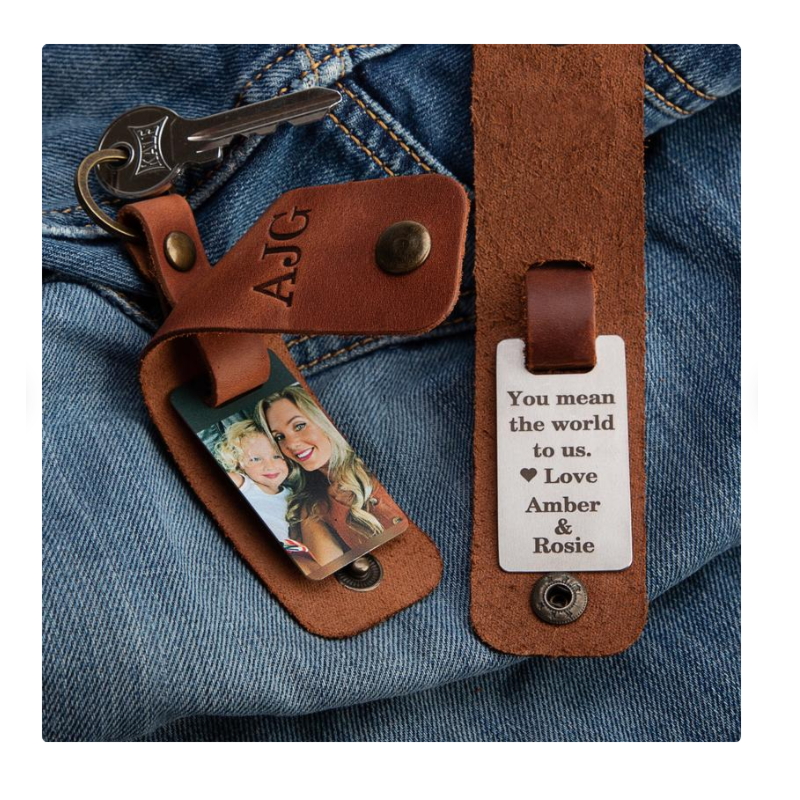 Personalises Father's Day Gifts Sublimation Diy Key Holder Engraved Keychain Case Genuine Leather Men's Key Chain with Photo