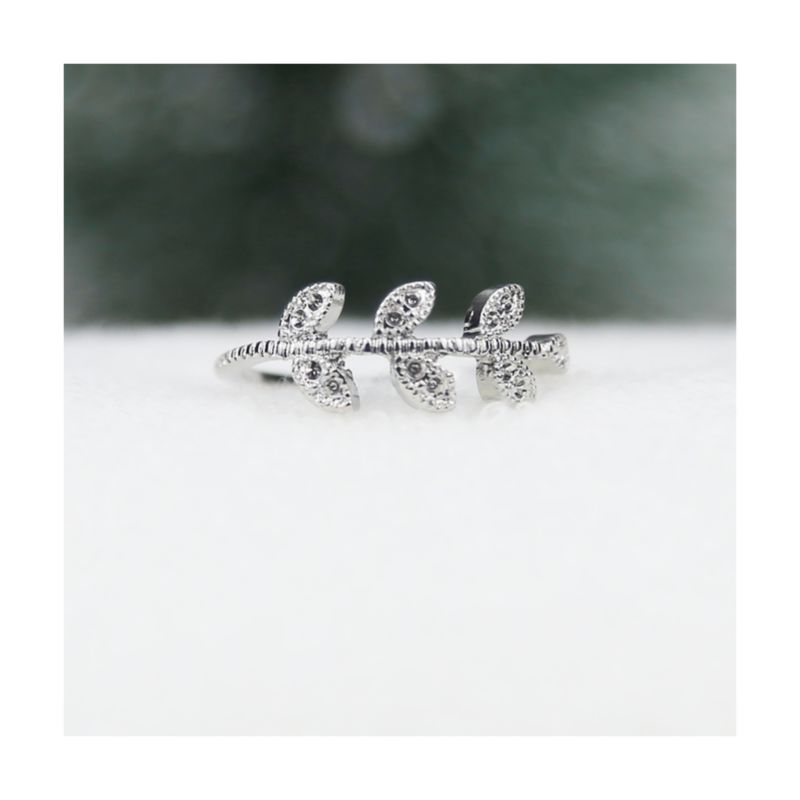 Personality Plant Platinum Plated Genuine Stone Jewelry Silver Crystal Zircon Olive Leaf Rings