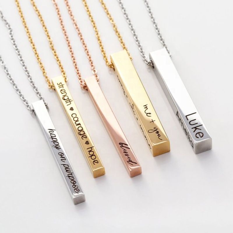 Personalized Vertical Bar Charm Name Letter Pendant Necklace Inspirational Jewelry