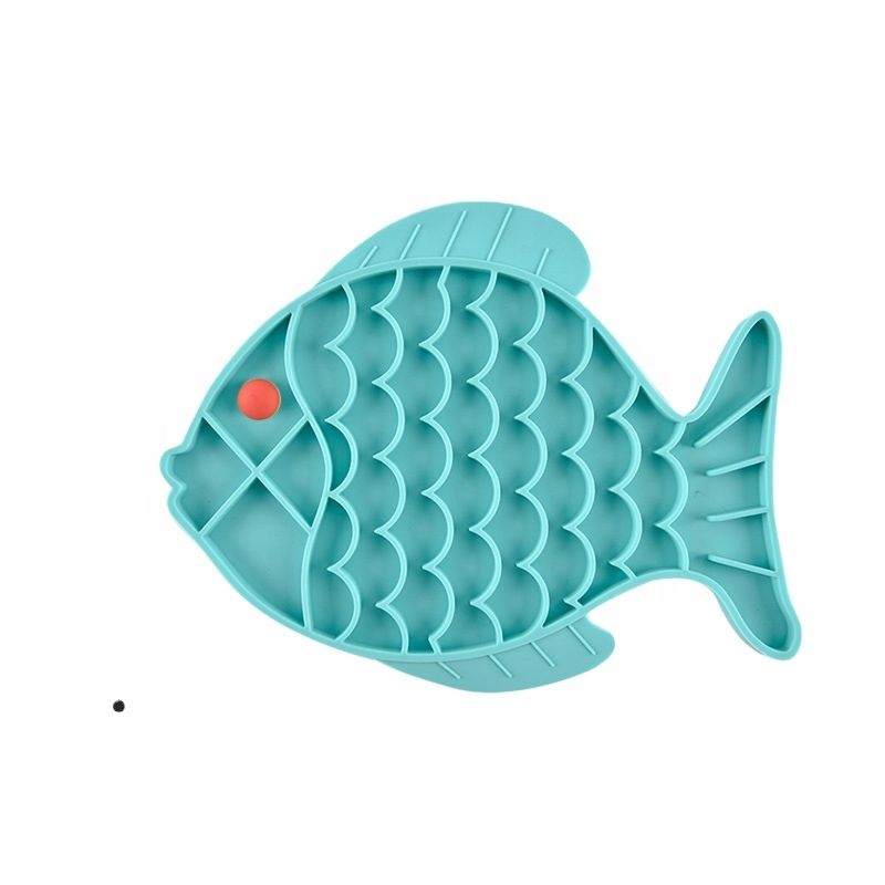 Pet Bowls Feeders Silicone Fish Shape Slow Food Pad Lick Mad Cat Bowl Pet Dinnner Plat Dog Slow Feeder Food Bowl