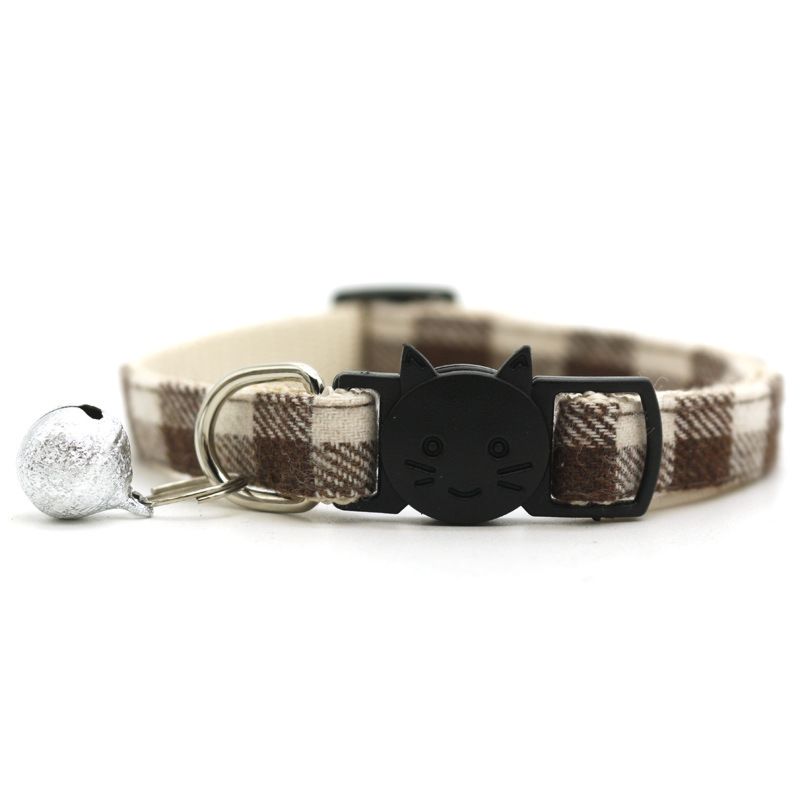 Pet British Plaid Collar with Safety Cat Pattern Buckle and Bells