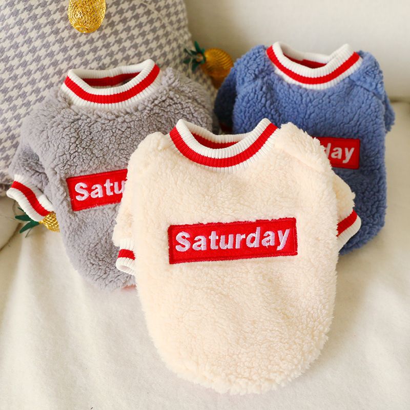 Pet Dog Clothes English Saturday Embroidery Velvet Dog Clothes