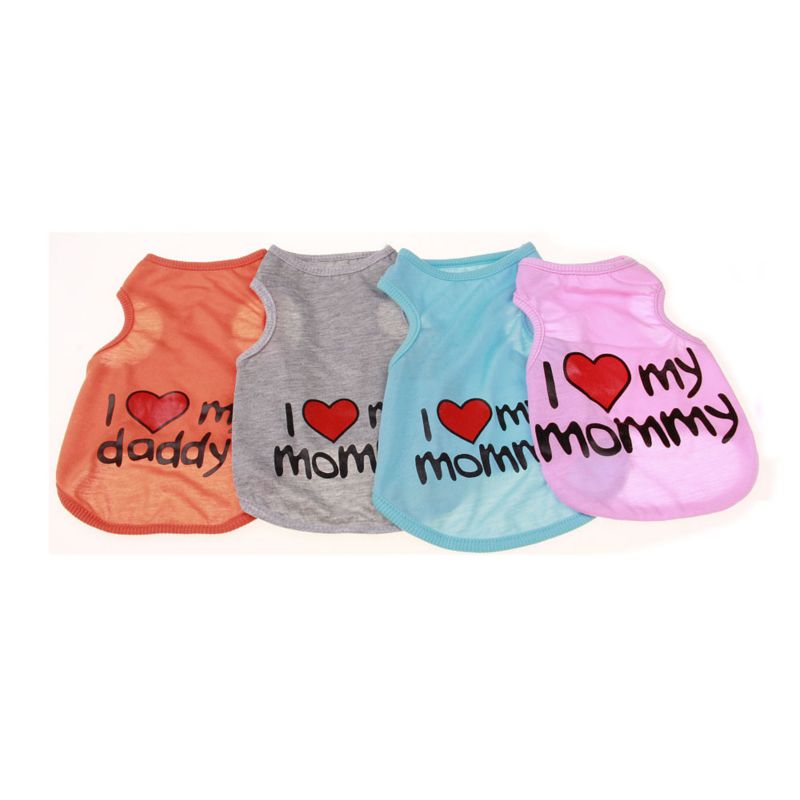 Pet Dog Vest Cute Pet Clothes with I Love My Mommy Daddy Printed Puppy Funny Pet Apparel for Dogs and Cats