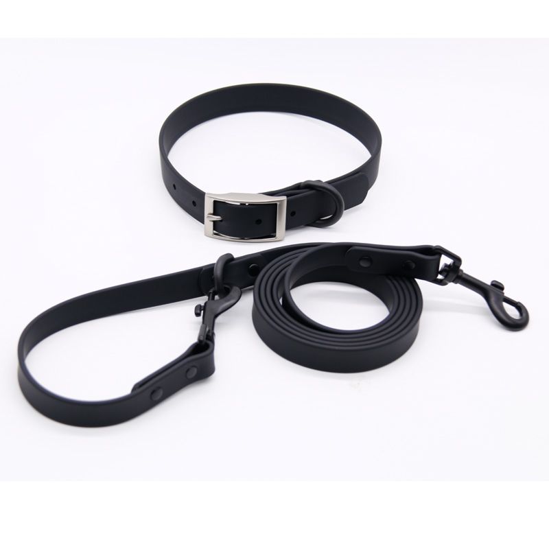 Pet Supplies Dog Products Cool Black Pvc Coated Leather Dog Collar and Leash Set for Small Medium Large Dogs