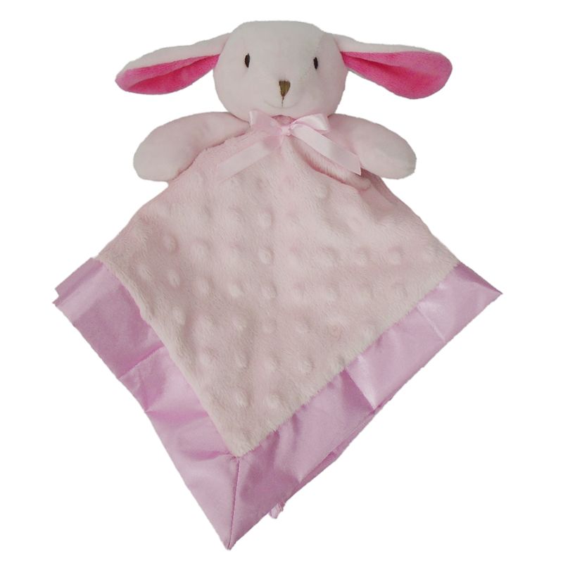 Pink Doudou Peluche Baby Rabbit Blanket Spot Soft Velboa with Satin Edge