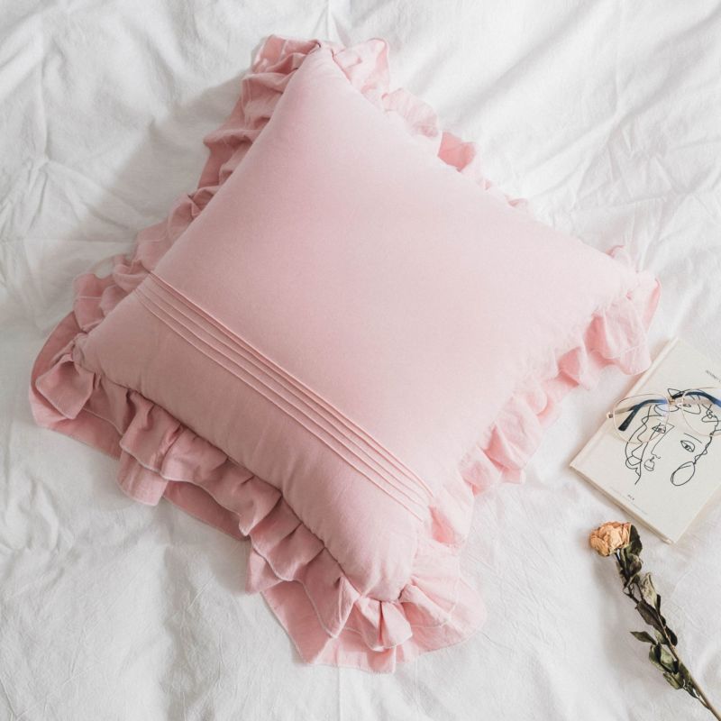Pink Pillow Shams Cases Covers with Ruffles