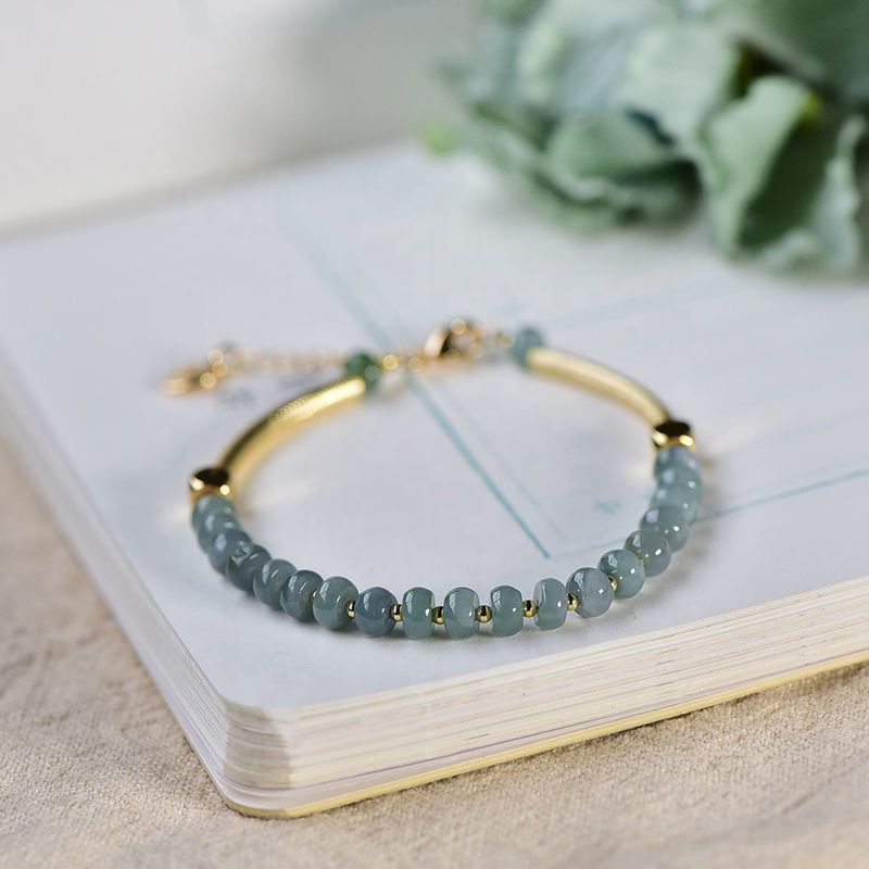 Pj-C194 Natural Jade Ice Blue Water Abacus Beads 14K High Ice Bracelet Jade Ping 'An Buckle Bracelet for Women