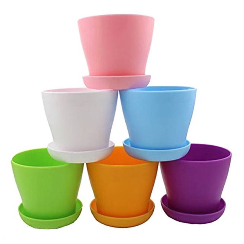 Plastic Plant Pot with Saucer, Decorative Plastic Gardening Flower Pot