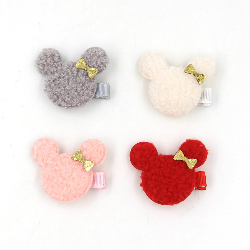 Plush Soft Teddy Cicinnus Cute Mickey Head Baby Hair Clips Hairgrips for Kids Hair Accessories for Girls