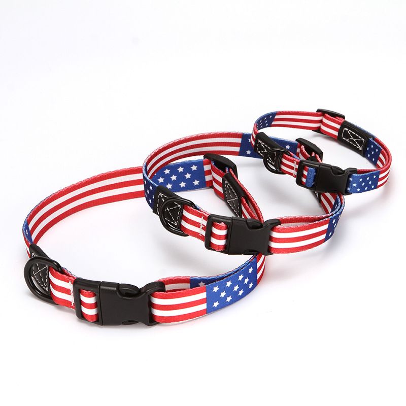 Polyester Pet Collars American Flag Pattern Design Dog Collars