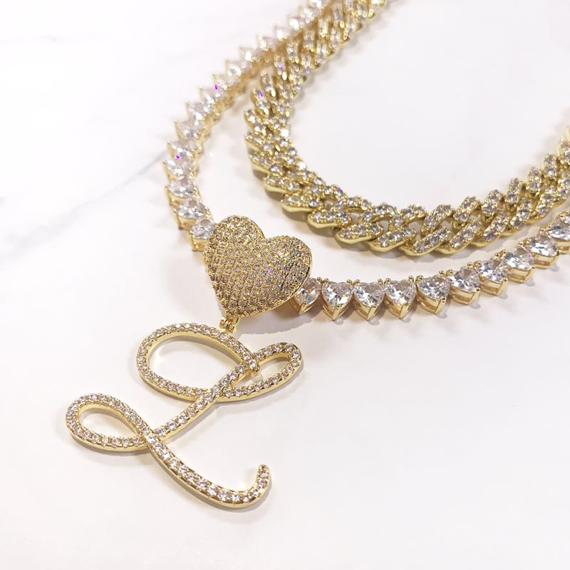 Popular Heart Cursive Initial Letter Personalized Name Pendant Necklace for Women