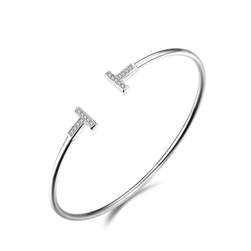 gold plated jewelry 925 silver open design bar T shape bangle bracelet