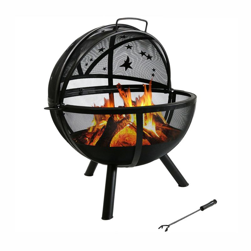 Portable Camping Fire Firebowl Fire Pit with Bbq Grill and Folding Legs