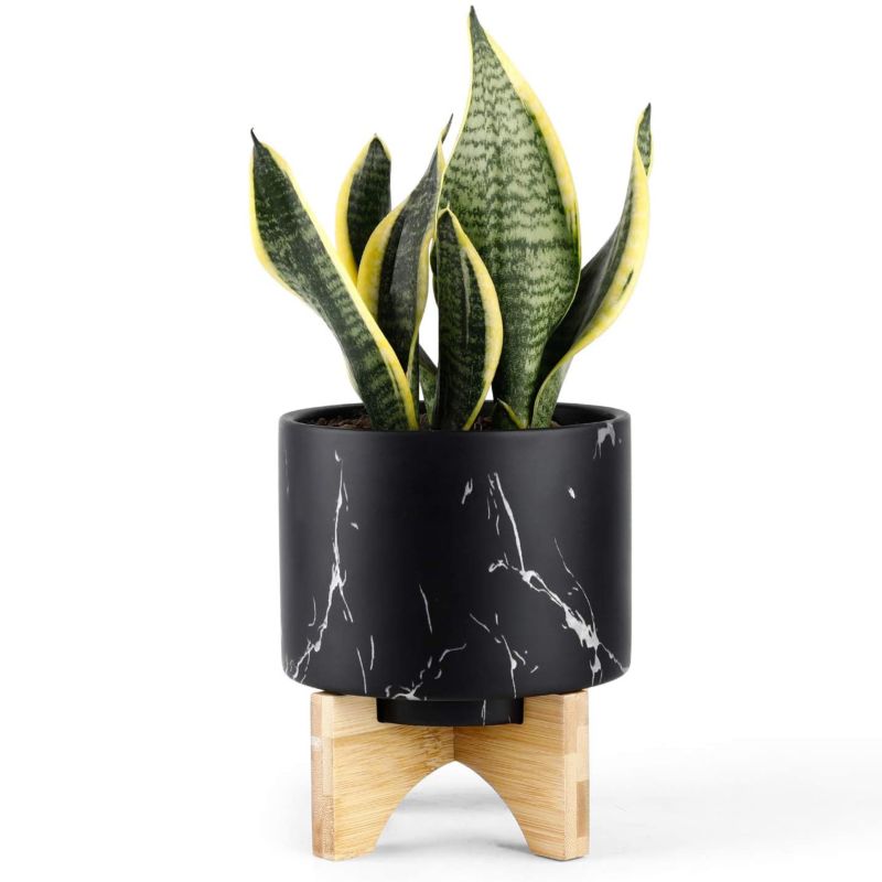 Pot Planters Flower Stand Classic Marble Hanging Pots 5.5 Inch with Small Indoor Succulent Three Black Ceramic Planter