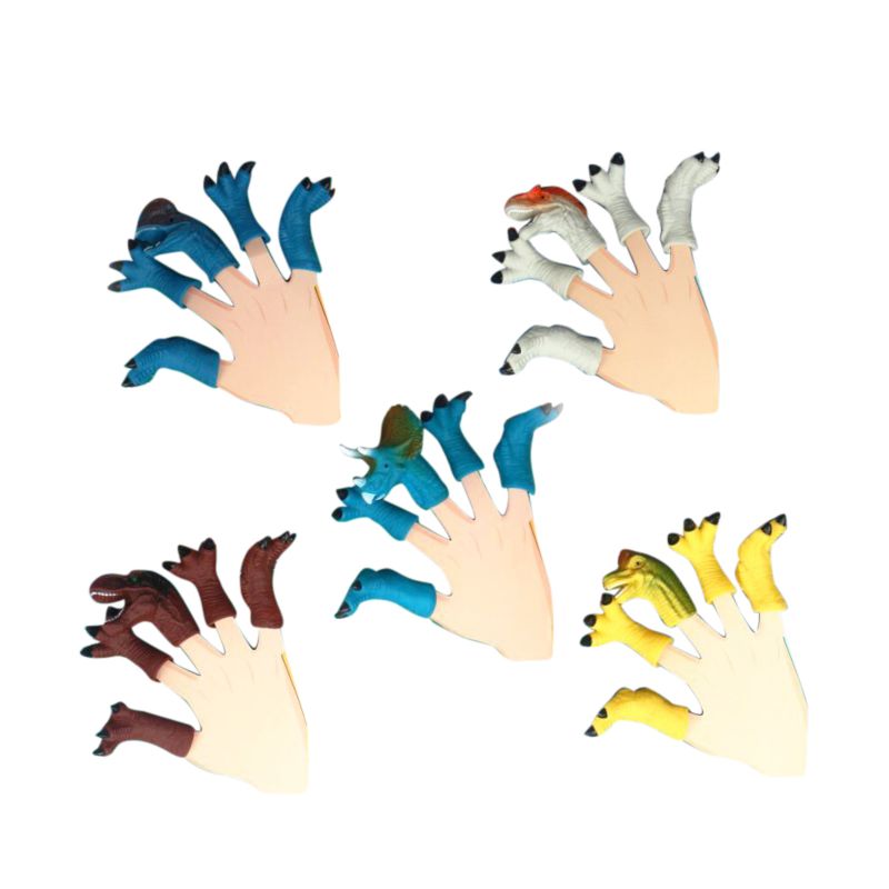 Pretend Play Game Soft Plastic Toy Vinyl Dinosaur Finger Puppets for Kids