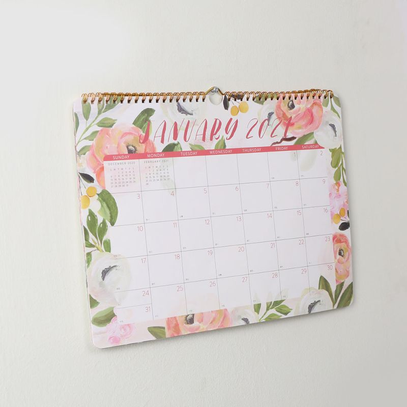 Printed 18 Monthly Wall Calendar of Thick Paper 14.6" & 11.5" Jul Dec with Twin-Wire Binding & Hanging Hook