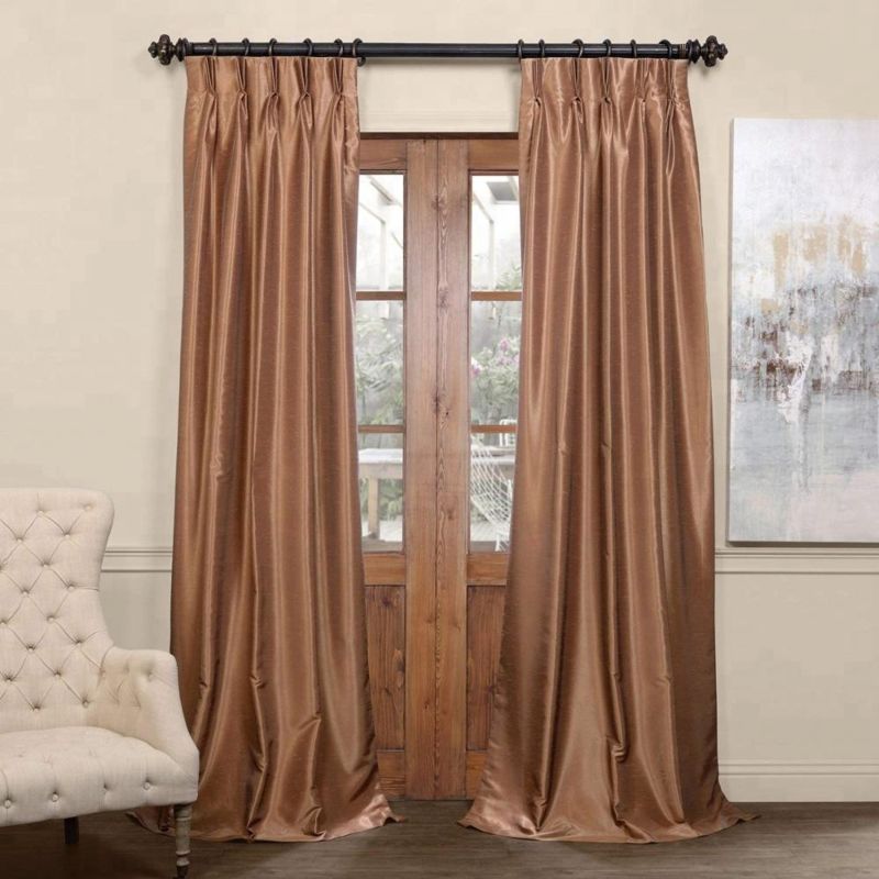 Printed Flax Gold 100% Polyester Faux Silk Curtains India