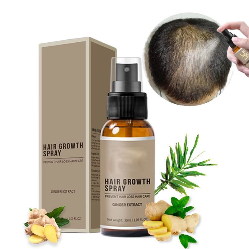 Private Label Hair Care Loss Thinning Treatment Fast Growing Ginger Essence Hair Growth Serum Spray for Women Men 30Ml