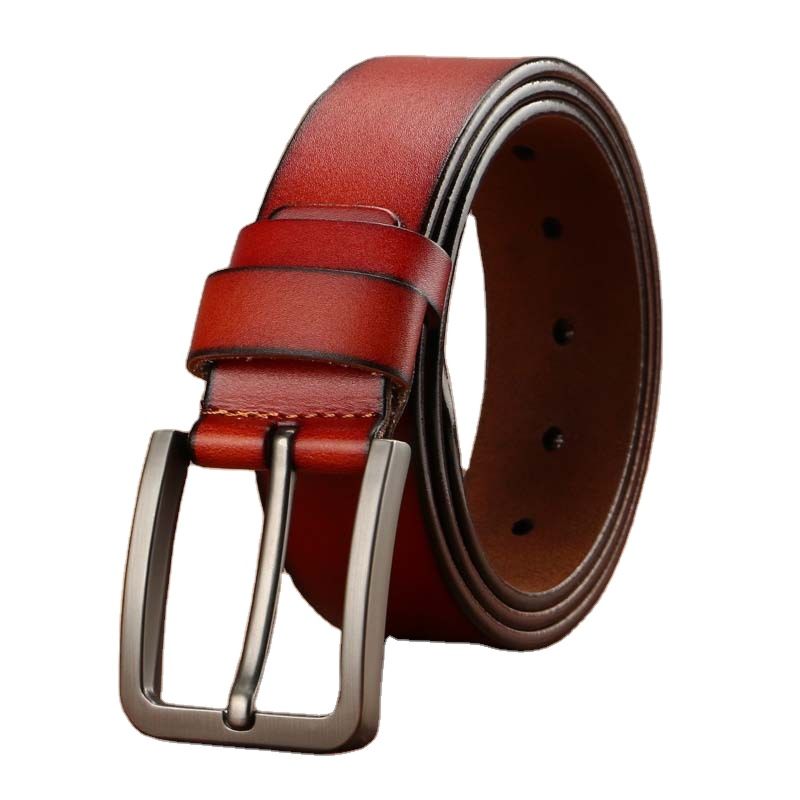 Product Leather Belt Pin Buckle Yellow Cowhide Belt