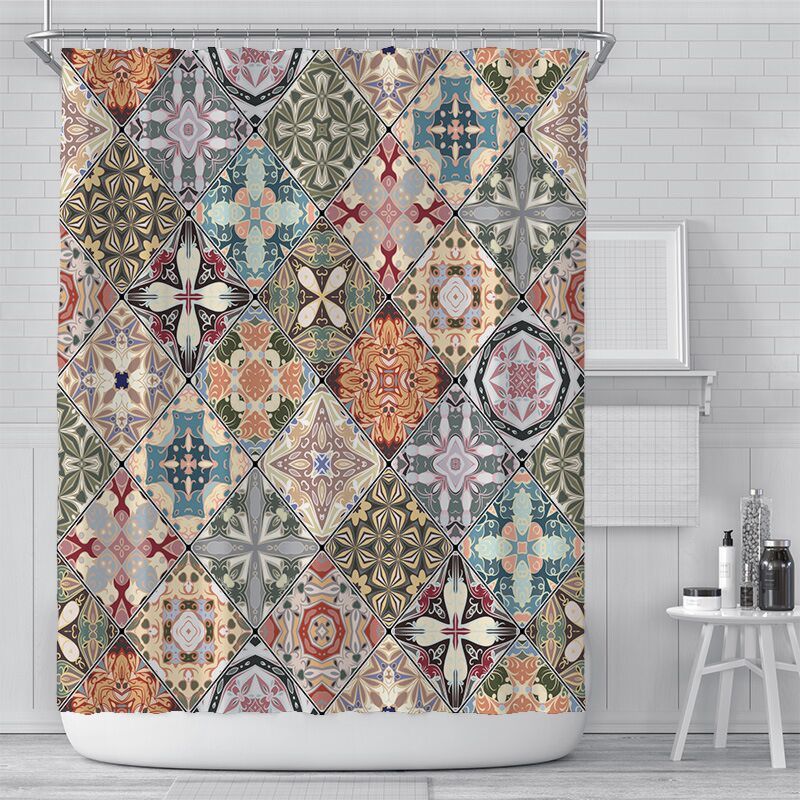 Professional Customized Nordic Square Diamond Shower Curtain Polyester Waterproof Shower Curtain