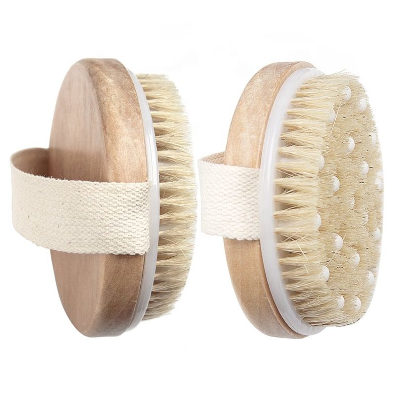 Professional Wooden Handle Exfoliating Dry Skin Body Scrub Bath Brush with Natural Bristles and Ppr Massage Nodes