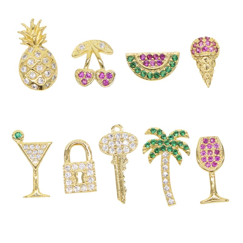 cz pineapple cherry ice cream glass key lock shape stud earring