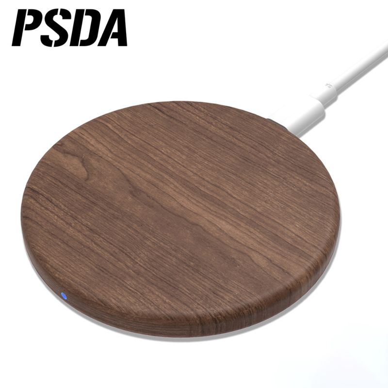 Psda Bamboo Fast Charging 10W Qi Wireless Charger Pad Walnut Docking Station Holder Stand Mciro Port for Iphone for Samsung S20