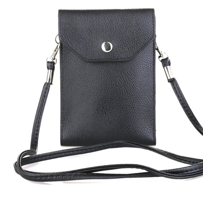 Pu Leather 2 Layers Vertical Cellphone Pouch Bag with Shoulder Strap and Magnetic Button