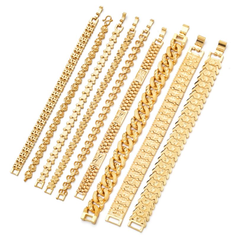 Punk 24K Gold Plated Multi Shape Bracelet Curb Cuban Chain Gold Color Brass Bracelets Bangle for Men Women Jewelry Gifts