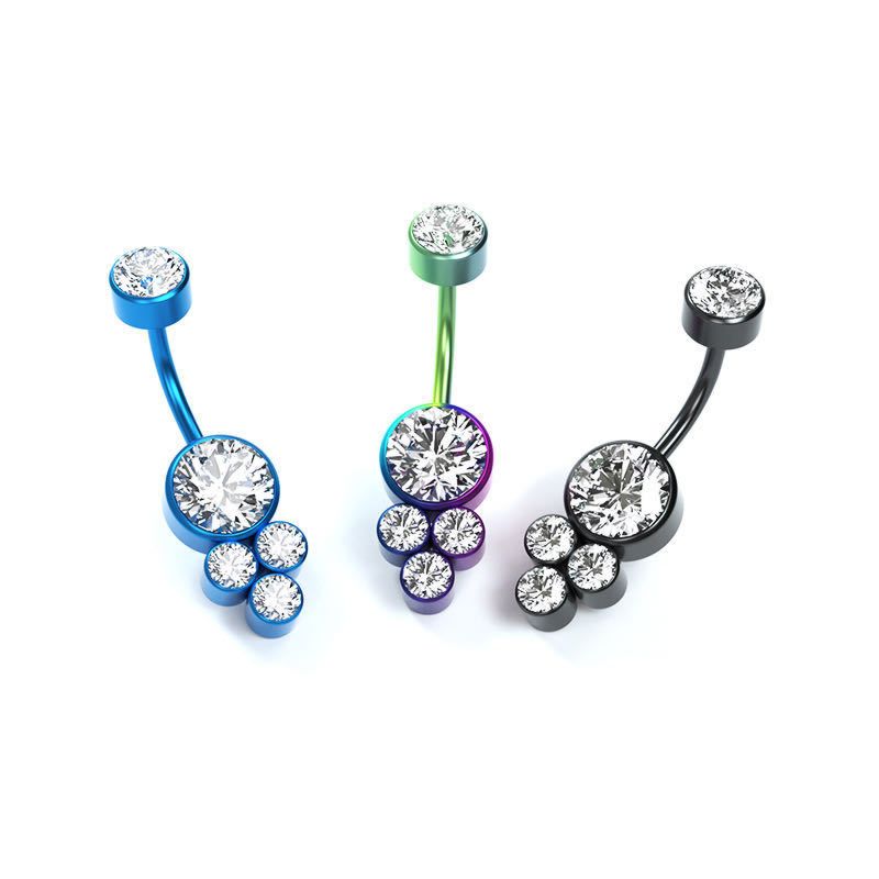 Punk Double Head round Stainless Steel Belly Ring Multi Colors Geometric No Pierced Iced Out Cubic Zirconia Cz Belly Navel Ring