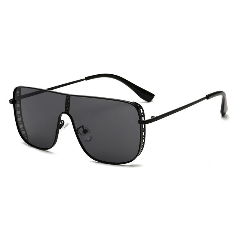 Punk Style Conjoined Lenses Sunglasses, Big Frame Unisex Metal Sunglasses