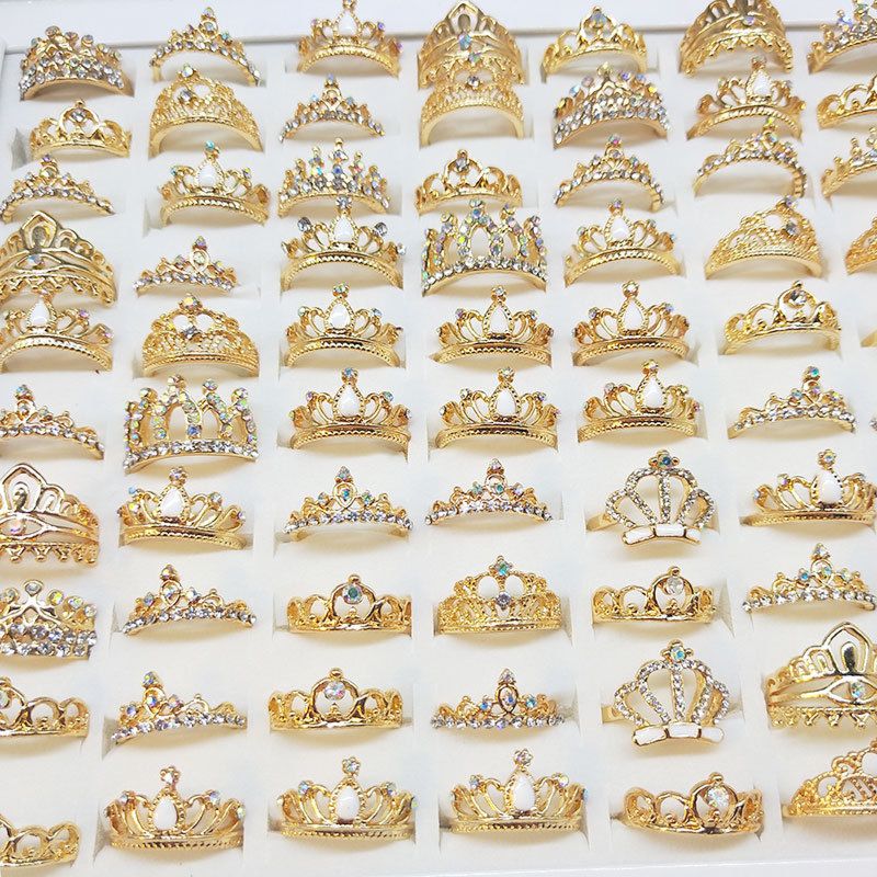 Pushi Rings Accessories Jewelry Gold Crown Rings for Girls Set Mix
