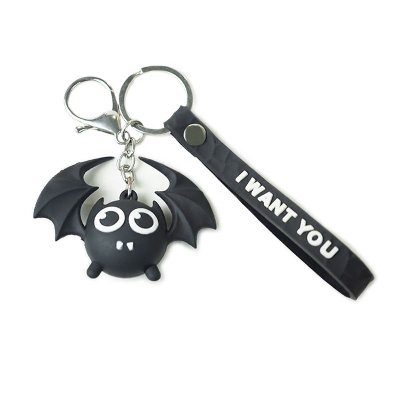 Pvc Black Bat Key Chain Ring Design Modern Popular Exclusive Little Mini 3D Keychain Eco-Friendly Plastic