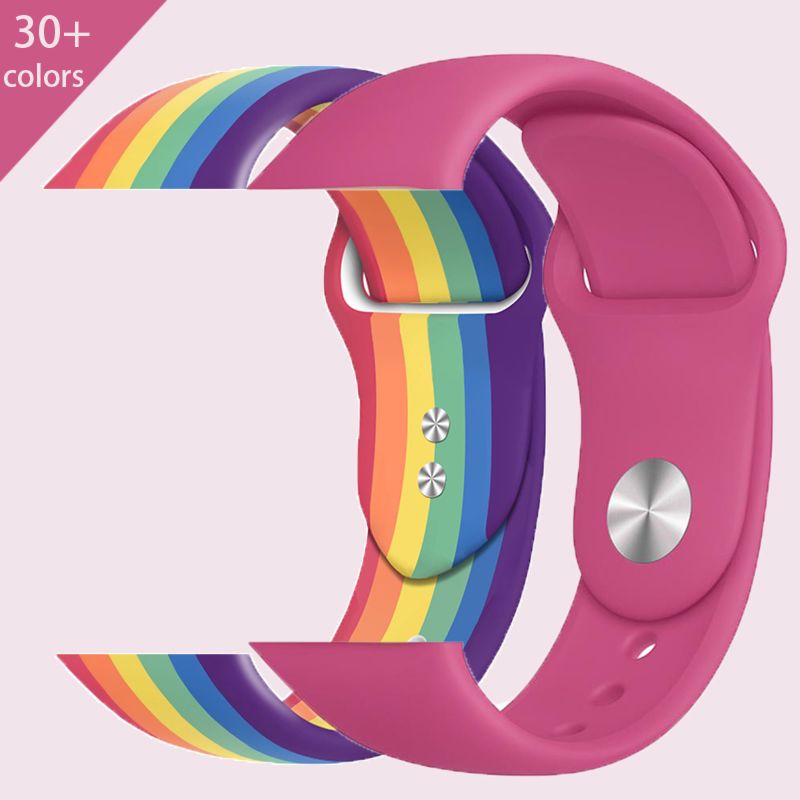 Rainbow Color Smart Silicone Apple Watch Series 6 5 Band Rubber Sport Straps for I Watch Band
