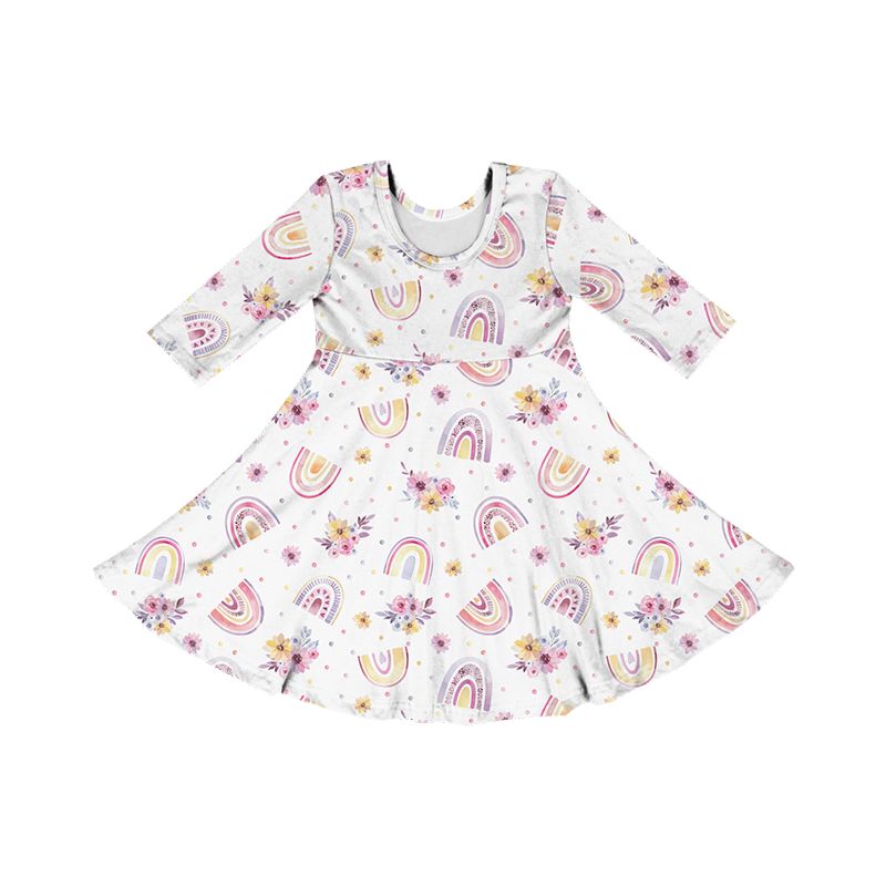 Rainbow Print Cute Toddler Long Sleeves Twirl Dress Boho Dress Elegant Casual Dresses