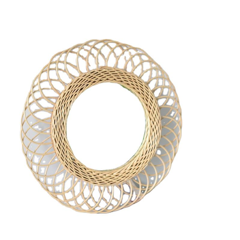 Rattan Mirror round Wall Hanging Pendant Wall Dressing Mirror Bathroom Mirror Woven Nordic Sunglasses Dream Catcher