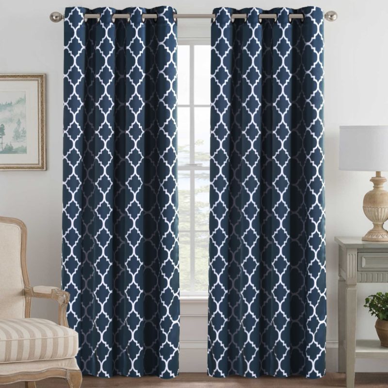 Ready-Made Nordic Style Thick Navy Geometric Printed Blackout Curtains Thermal Insulation Bedroom Solid Curtains