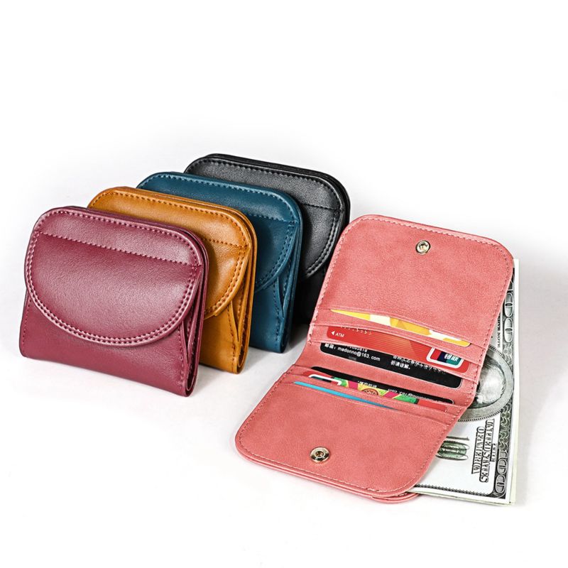 Real Leather Rfid Blocking Women Small Size Money Wallet with With Folding Coin Purse