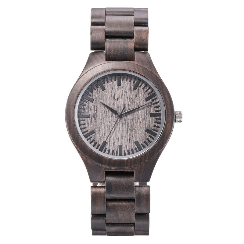 Real Wooden Wrist Watch Grey Dial Quartz Black Ebony Wood Watches Men Holzuhren