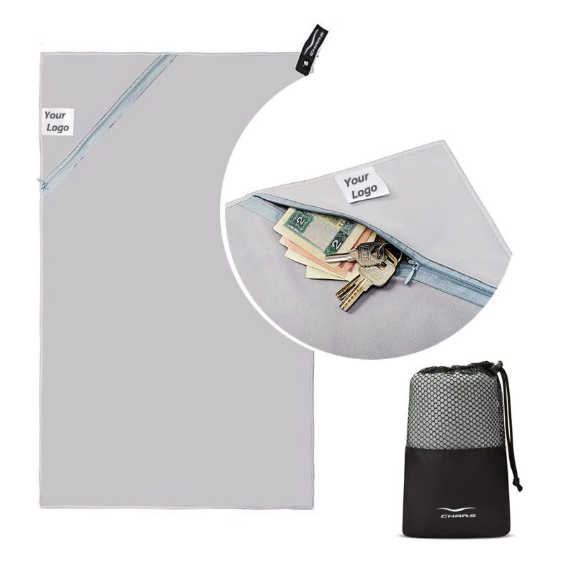 Rectangular Reactive Printing Fast Drying Microfiber Workout Beach Gym Sports Towel with Zip Pocket