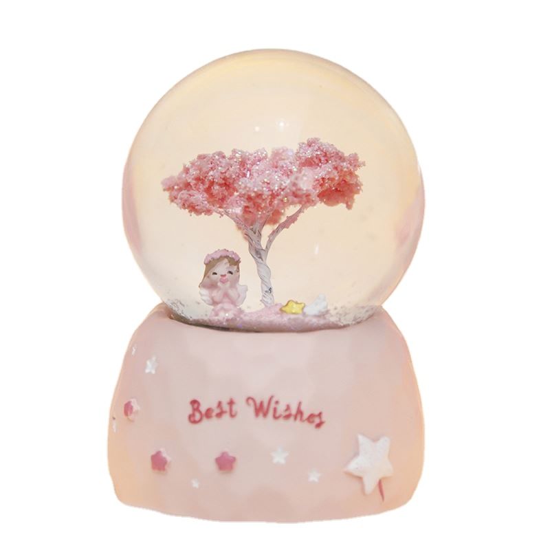 Resin Mini Made Snow Globes for with Tree and Girl Music Box Decoration Birthday Gifts for Kids Daughter Girl