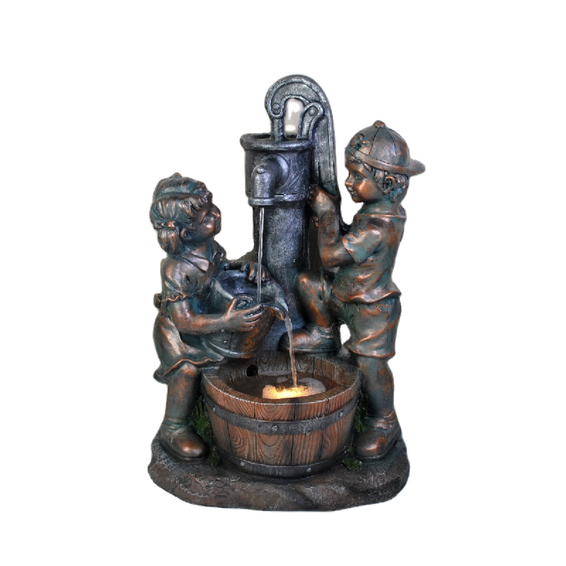 Resin Outdoor Garden Girl and Boy Water Features Fountain Indoor Waterfall Fountain