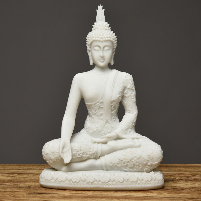 Resin White Sitting Buddha Sculpture Home Decorative Thai Statue Decor Gift Buddhism Creative Home Accessories