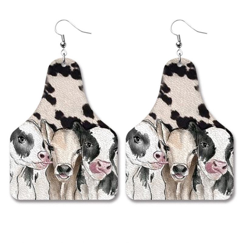 Retro Farm Cow Leather Earrings Western Cowboy Style Personality Pu Earrings Jewelry Accessories