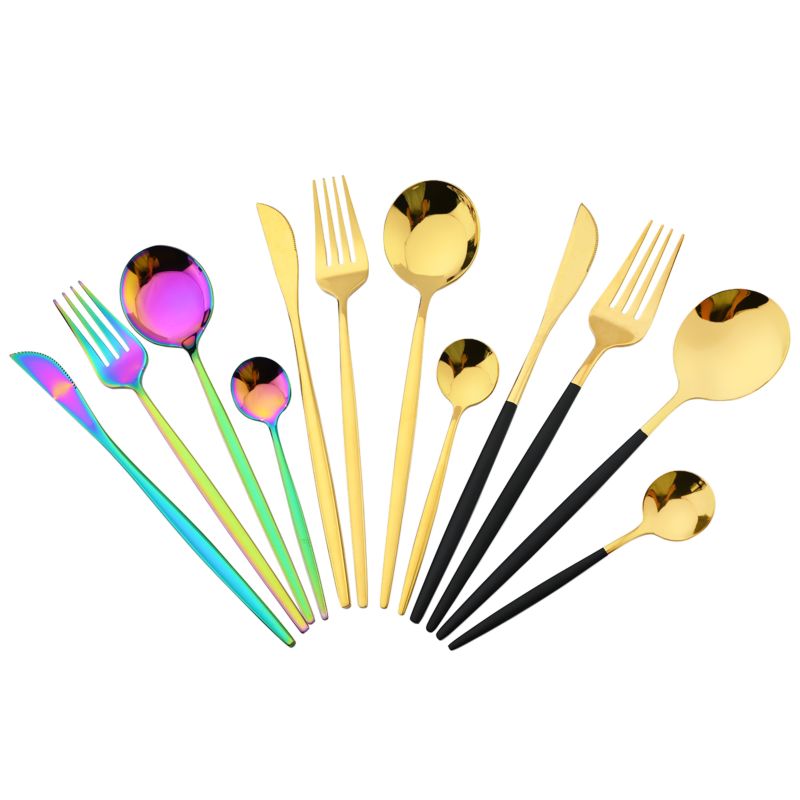 Reusable Black and Gold Luxury Hotel Wedding Flatware Set Stainless Steel Cutlery Sets with Box