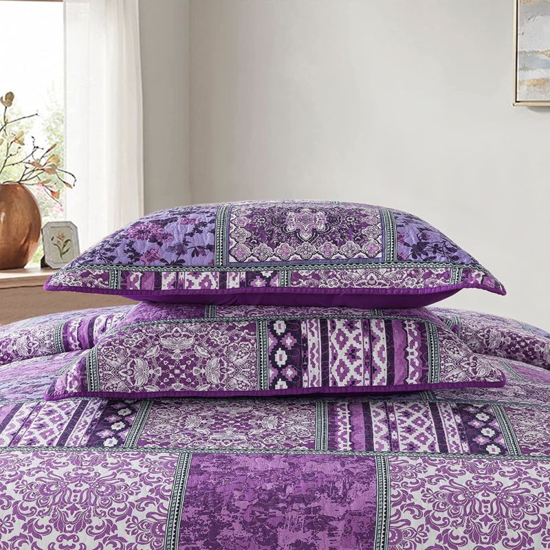 Reversible Quilted White Lightweight Reversible Bedspread Coverlet Comforter Bed Cover Set with 2 Pillowcases - Cotton,