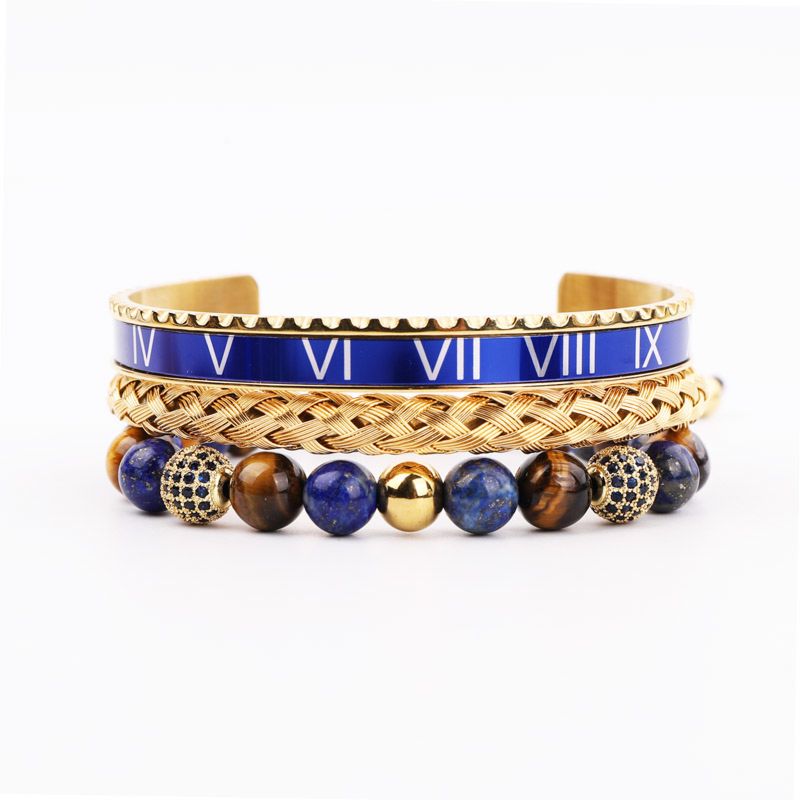 Roman Bangle Natural Stone Beads Gemstone Macrame Bracelet Men Jewelry Bracelet Set Design Stainless Steel Cuff Bracelets